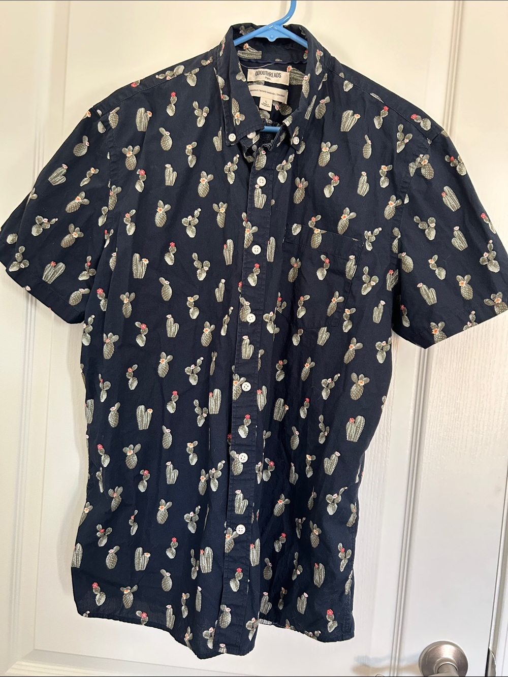 Goodthreads Navy Short-Sleeve Cactus Print Button-Down Shirt